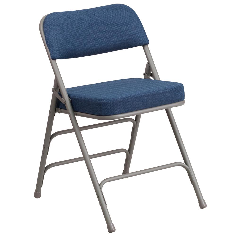 18"W Premium Curved Triple Braced & Double Hinged Navy Fabric Metal Folding Chair