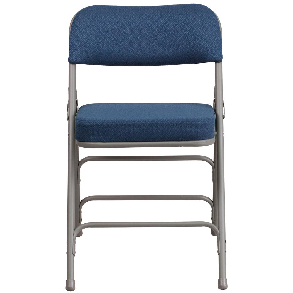 18"W Premium Curved Triple Braced & Double Hinged Navy Fabric Metal Folding Chair