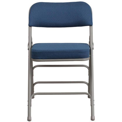 18"W Premium Curved Triple Braced & Double Hinged Navy Fabric Metal Folding Chair