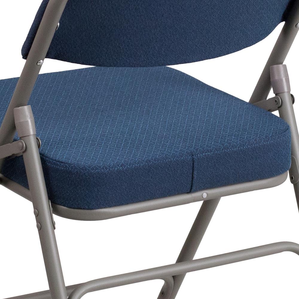 18"W Premium Curved Triple Braced & Double Hinged Navy Fabric Metal Folding Chair
