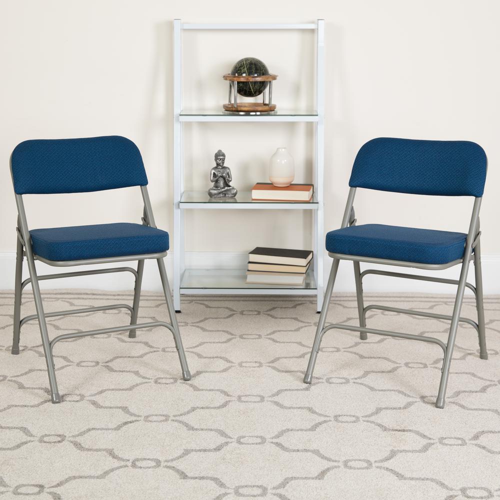 18"W Premium Curved Triple Braced & Double Hinged Navy Fabric Metal Folding Chair