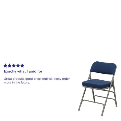 18"W Premium Curved Triple Braced & Double Hinged Navy Fabric Metal Folding Chair