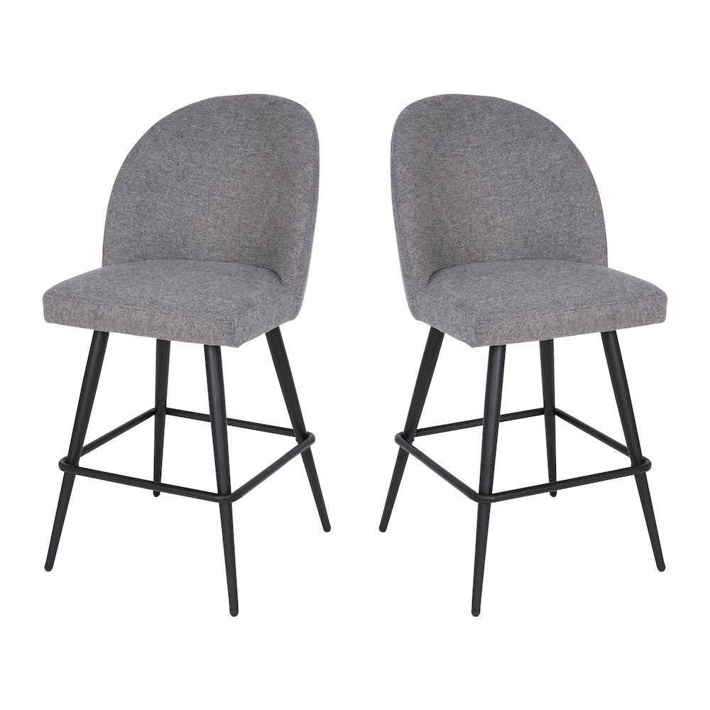 Set of 2 High Back Armless 26" Counter Stools Gray Faux Linen-Set of 2
