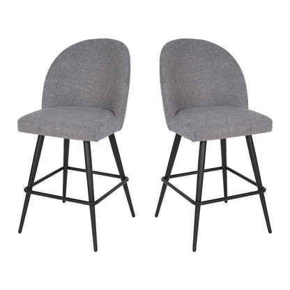 Set of 2 High Back Armless 26" Counter Stools Gray Faux Linen-Set of 2