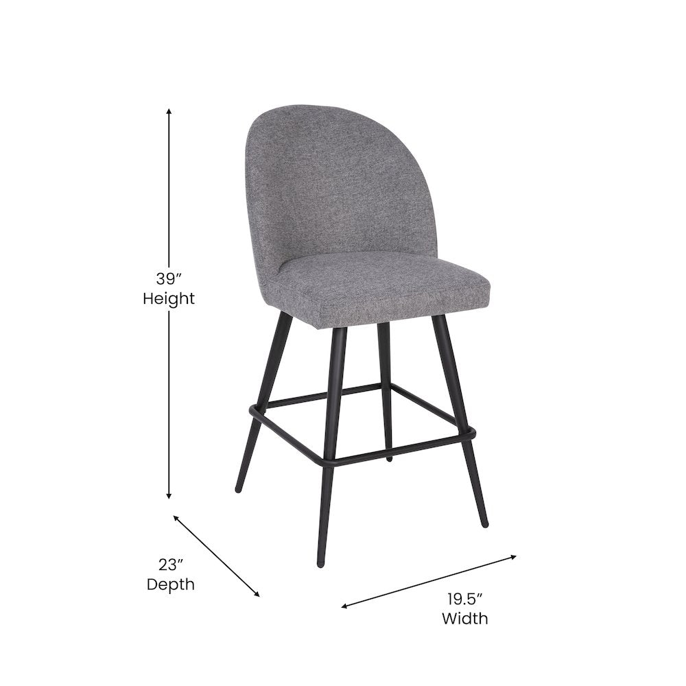 Set of 2 High Back Armless 26" Counter Stools Gray Faux Linen-Set of 2