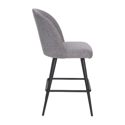 Set of 2 High Back Armless 26" Counter Stools Gray Faux Linen-Set of 2