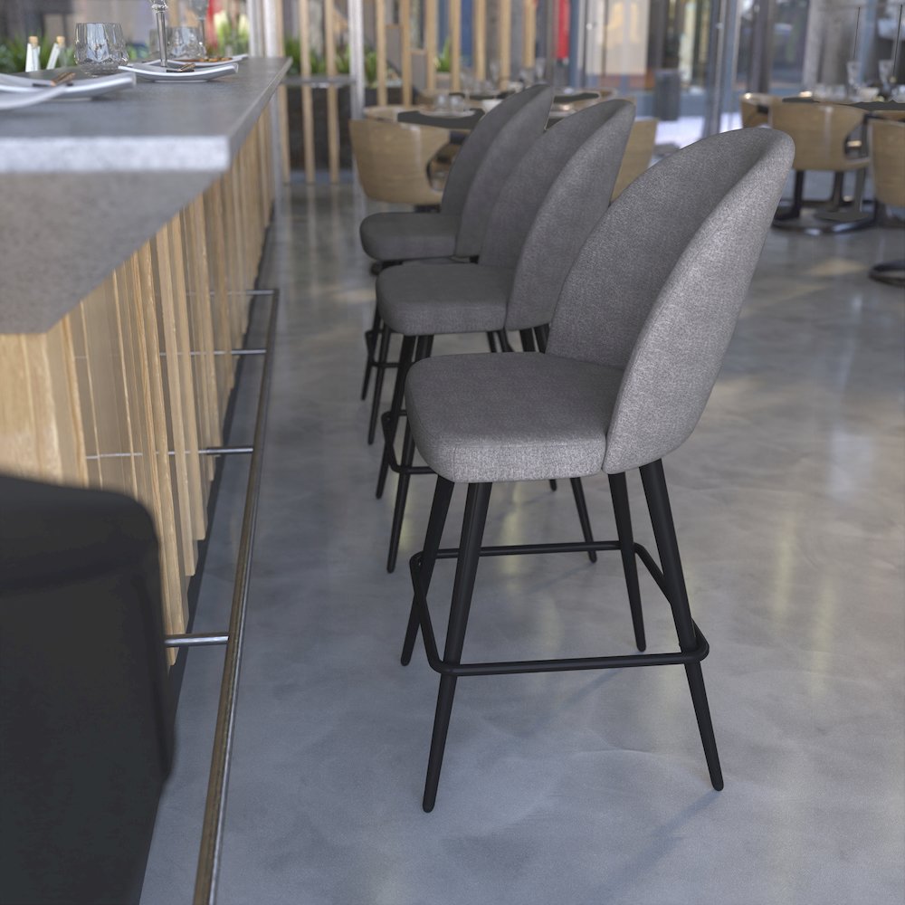 Set of 2 High Back Armless 26" Counter Stools Gray Faux Linen-Set of 2