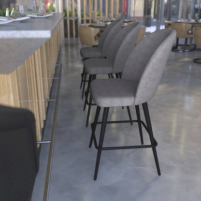 Set of 2 High Back Armless 26" Counter Stools Gray Faux Linen-Set of 2