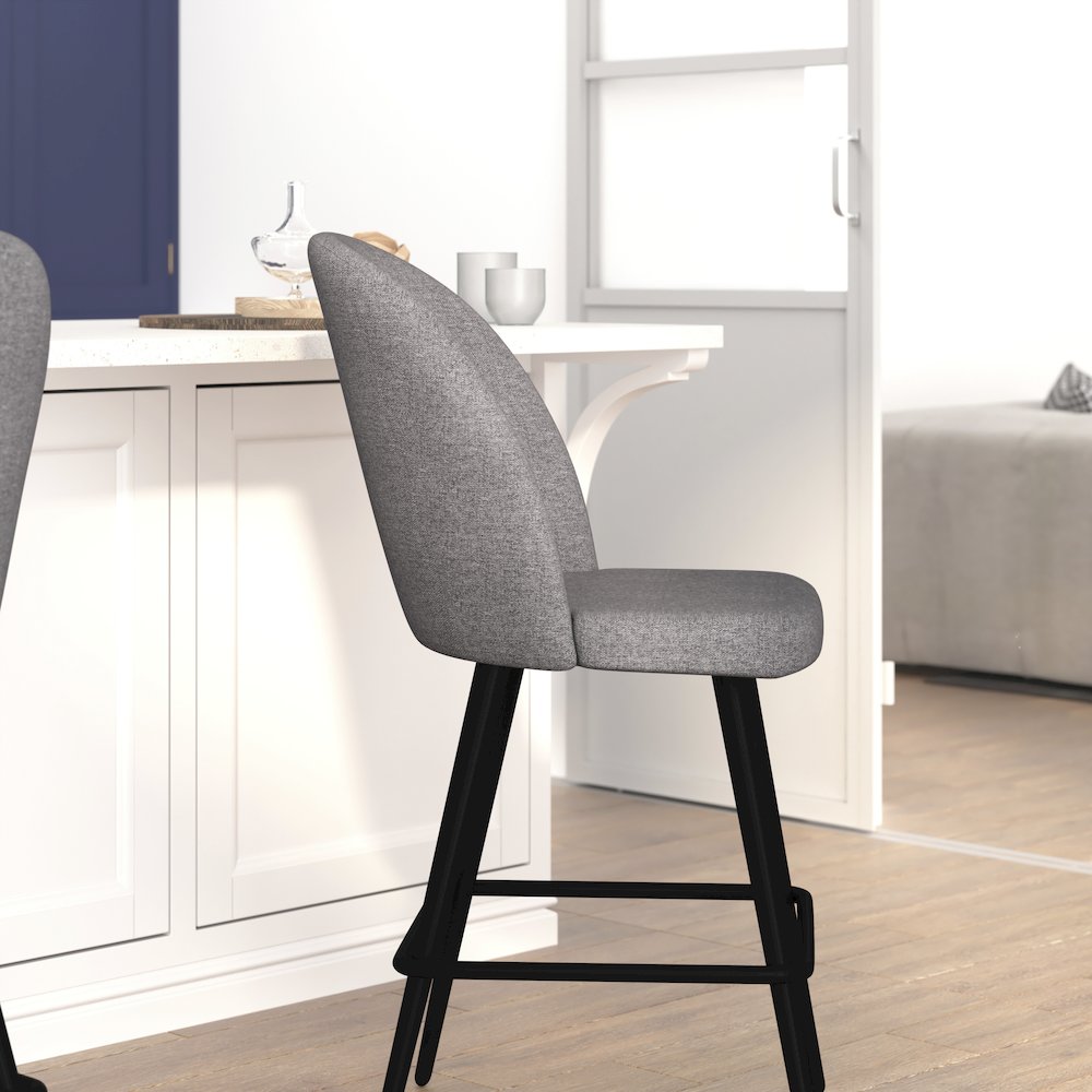 Set of 2 High Back Armless 26" Counter Stools Gray Faux Linen-Set of 2