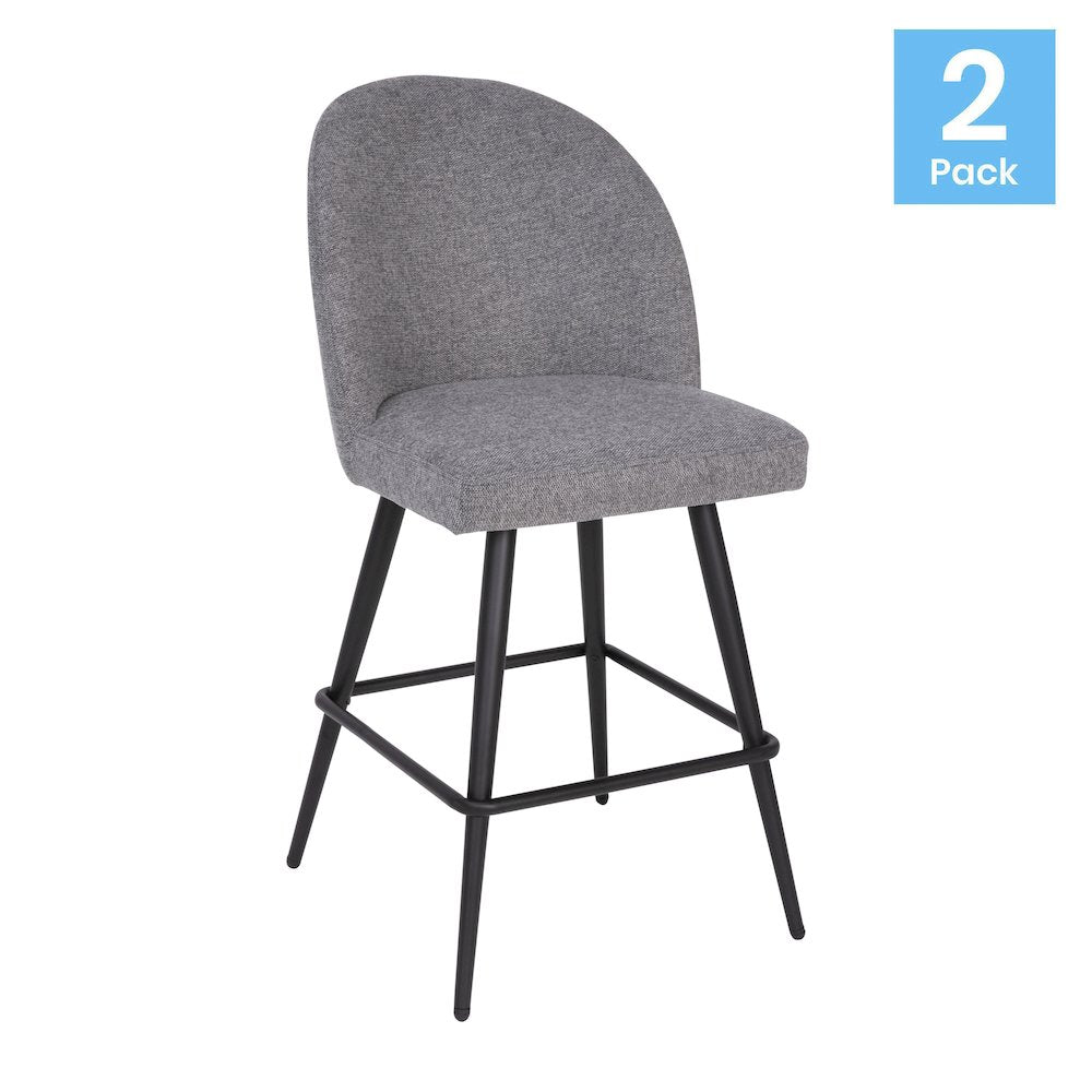 Set of 2 High Back Armless 26" Counter Stools Gray Faux Linen-Set of 2