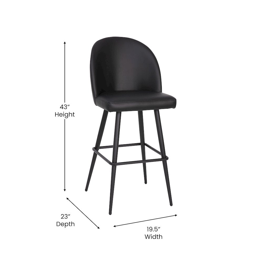30" High Back Armless Barstools, Black LeatherSoft-Set of 2
