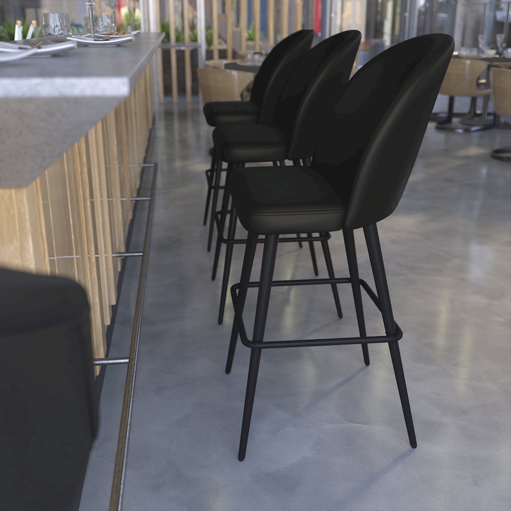 30" High Back Armless Barstools, Black LeatherSoft-Set of 2
