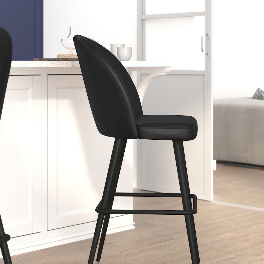 30" High Back Armless Barstools, Black LeatherSoft-Set of 2