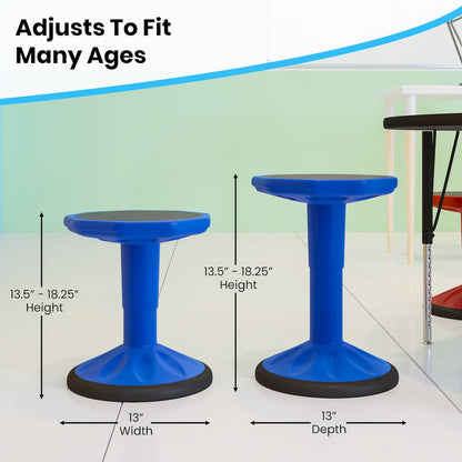 Adjustable Height Kids Active Stool with Bottom in Blue, 14" - 18" Seat Height