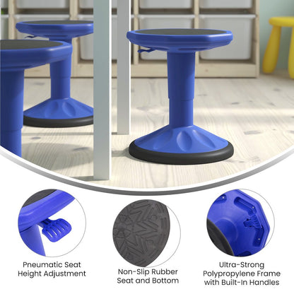Adjustable Height Kids Active Stool with Bottom in Blue, 14" - 18" Seat Height