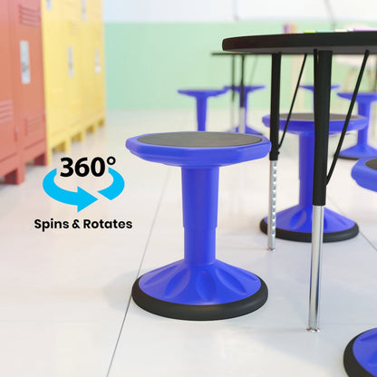 Adjustable Height Kids Active Stool with Bottom in Blue, 14" - 18" Seat Height
