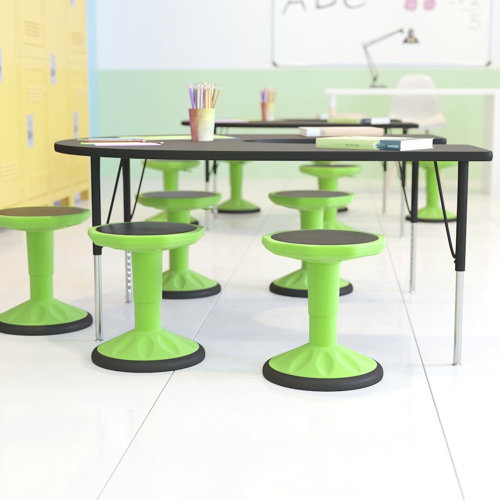 Adjustable Height Kids Active Stool with Bottom in Green, 14" - 18" Seat Height
