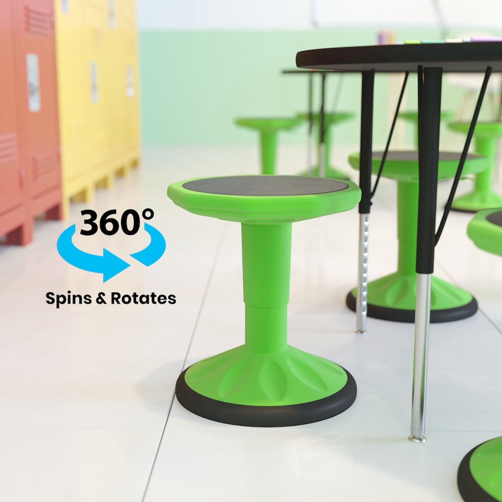 Adjustable Height Kids Active Stool with Bottom in Green, 14" - 18" Seat Height