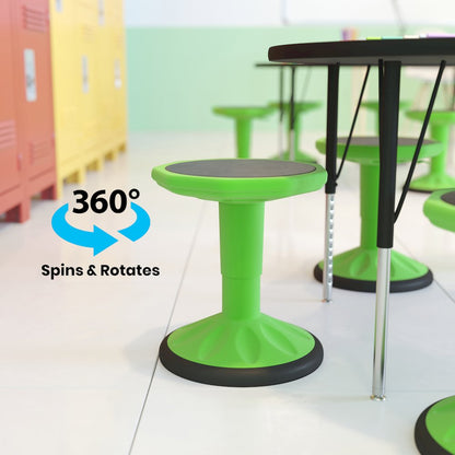 Adjustable Height Kids Active Stool with Bottom in Green, 14" - 18" Seat Height
