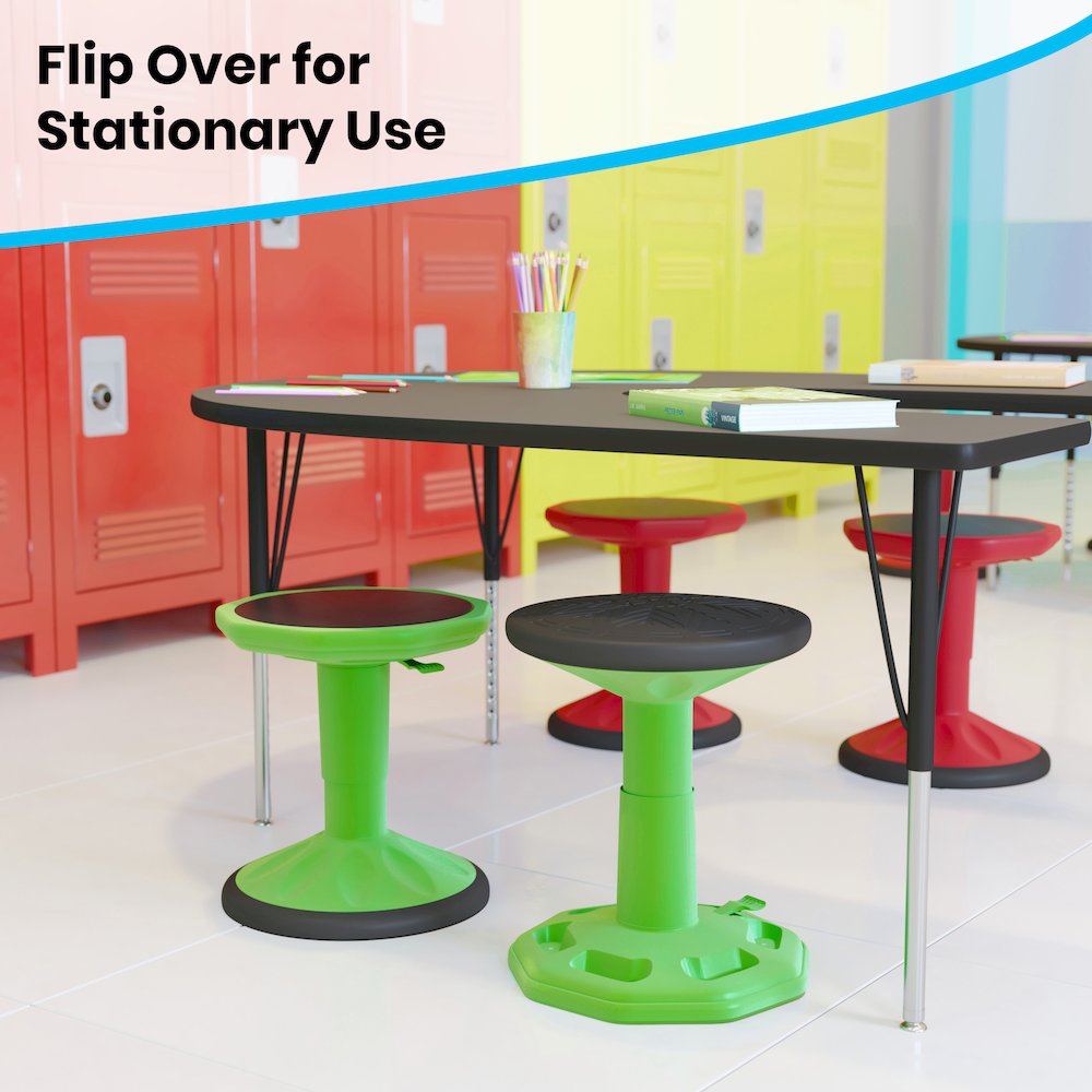 Adjustable Height Kids Active Stool with Bottom in Green, 14" - 18" Seat Height