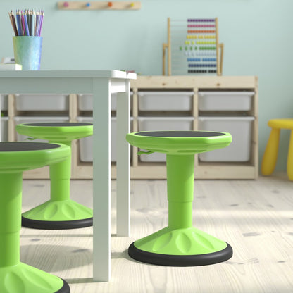 Adjustable Height Kids Active Stool with Bottom in Green, 14" - 18" Seat Height