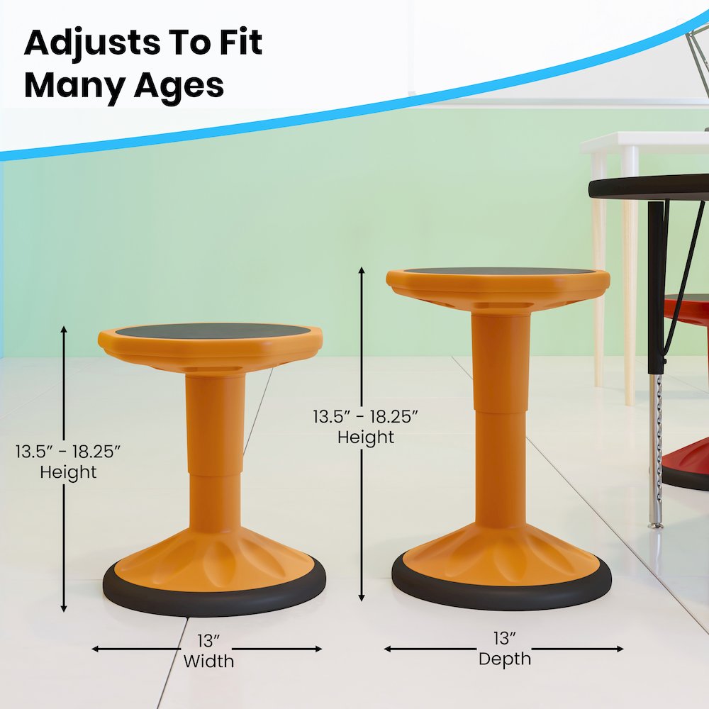 Adjustable Height Kids Active Stool with Bottom in Orange, 14" - 18" Seat Height