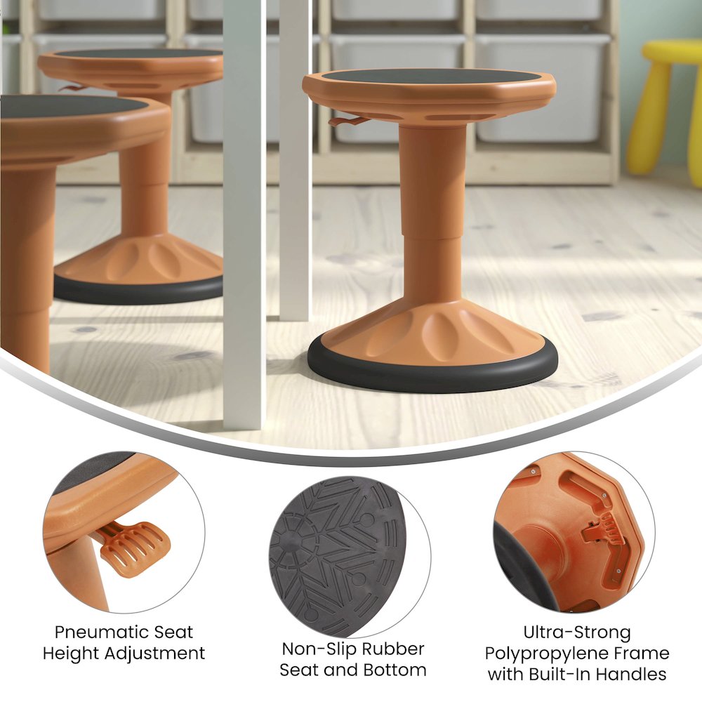 Adjustable Height Kids Active Stool with Bottom in Orange, 14" - 18" Seat Height