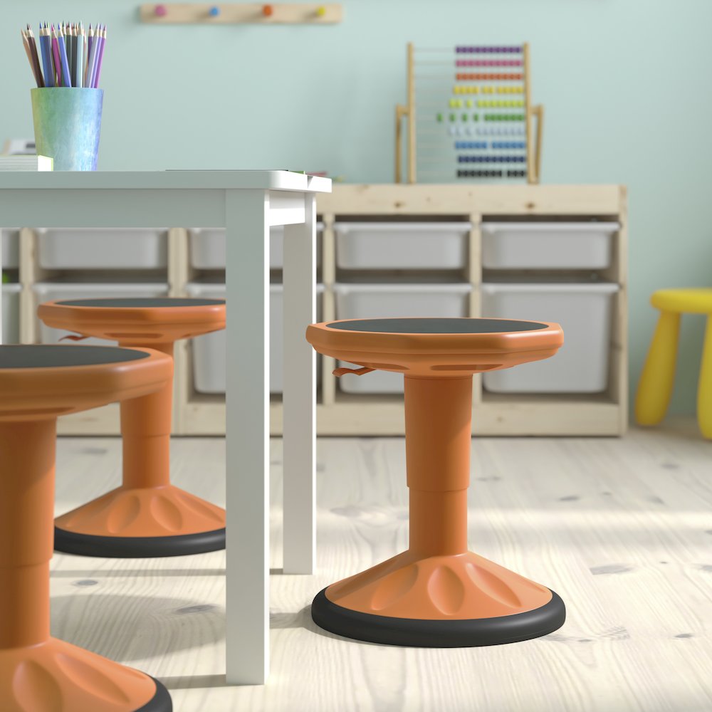 Adjustable Height Kids Active Stool with Bottom in Orange, 14" - 18" Seat Height