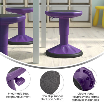 Adjustable Height Kids Active Stool with Bottom in Purple, 14" - 18" Seat Height