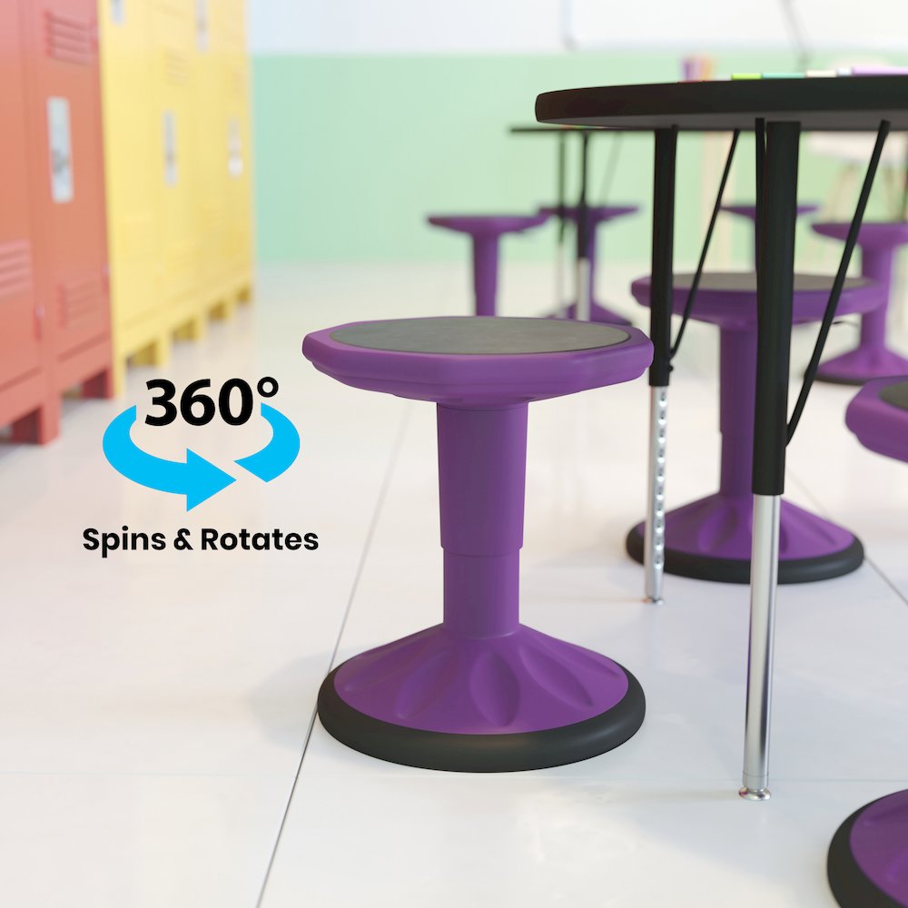 Adjustable Height Kids Active Stool with Bottom in Purple, 14" - 18" Seat Height