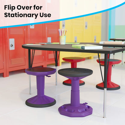 Adjustable Height Kids Active Stool with Bottom in Purple, 14" - 18" Seat Height