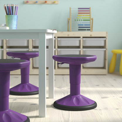 Adjustable Height Kids Active Stool with Bottom in Purple, 14" - 18" Seat Height