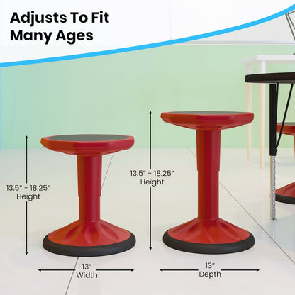 Adjustable Height Kids Active Stool with Bottom in Red, 14" - 18" Seat Height