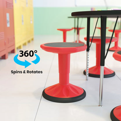 Adjustable Height Kids Active Stool with Bottom in Red, 14" - 18" Seat Height