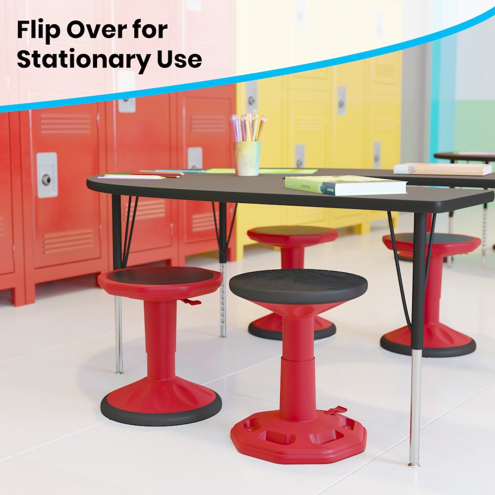 Adjustable Height Kids Active Stool with Bottom in Red, 14" - 18" Seat Height
