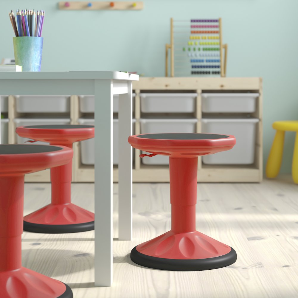 Adjustable Height Kids Active Stool with Bottom in Red, 14" - 18" Seat Height