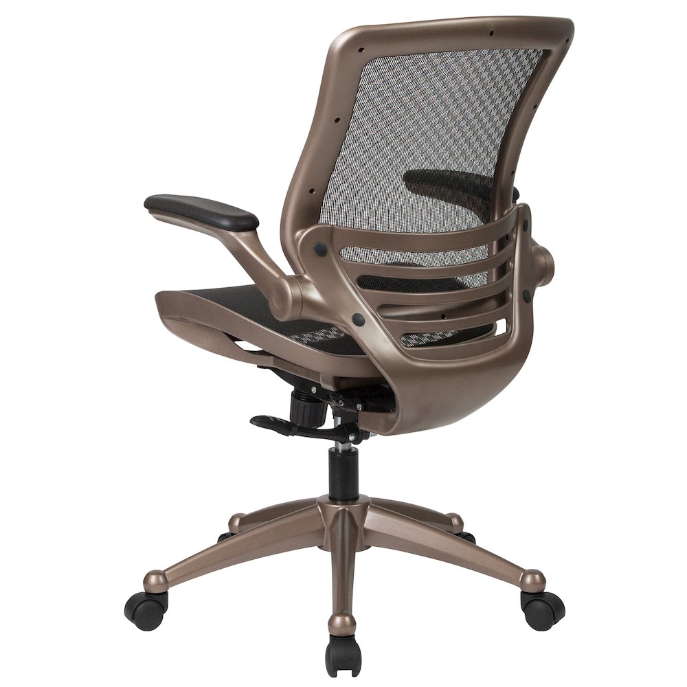 Mid-Back Transparent Black Mesh Executive Swivel Office Chair with Melrose Gold Frame and Flip-Up Arms
