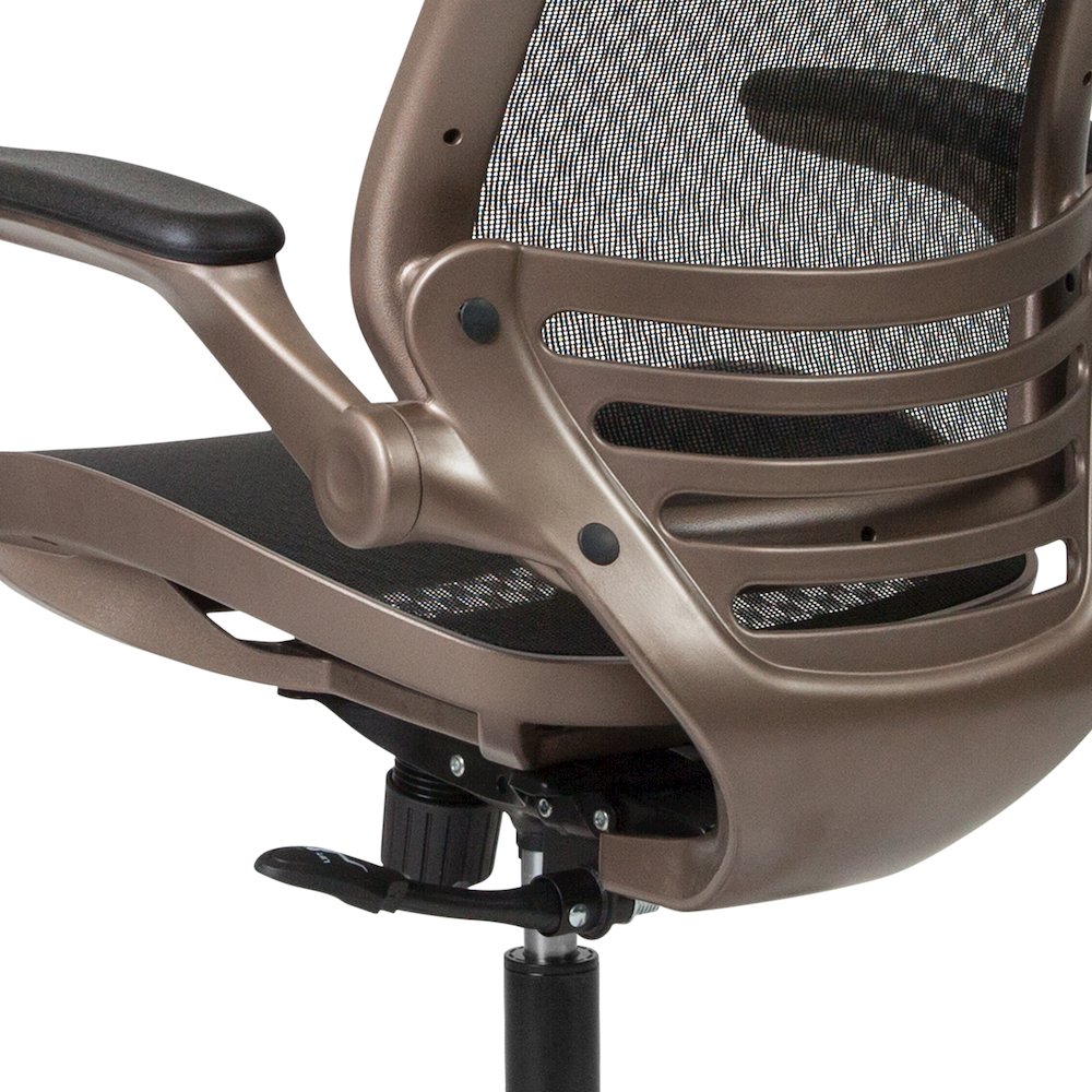Mid-Back Transparent Black Mesh Executive Swivel Office Chair with Melrose Gold Frame and Flip-Up Arms
