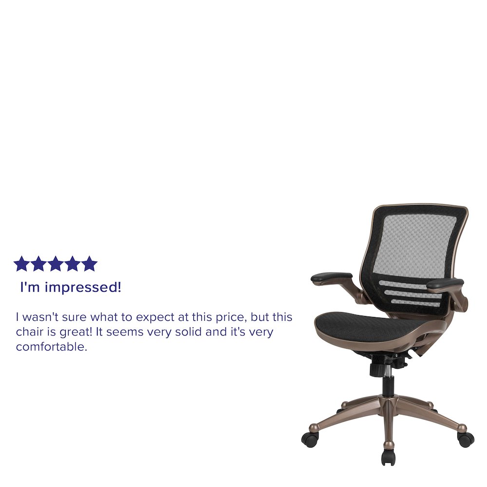 Mid-Back Transparent Black Mesh Executive Swivel Office Chair with Melrose Gold Frame and Flip-Up Arms