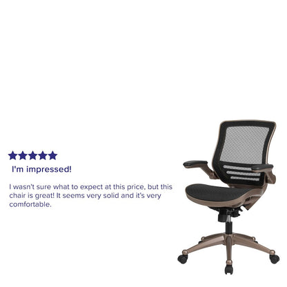 Mid-Back Transparent Black Mesh Executive Swivel Office Chair with Melrose Gold Frame and Flip-Up Arms
