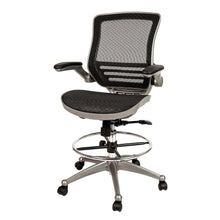 Mid-Back Black Mesh Drafting Chair with Graphite Silver Frame and Flip-Up Arms