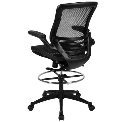 Mid-Back Transparent Black Mesh Drafting Chair with Black Frame and Flip-Up Arms