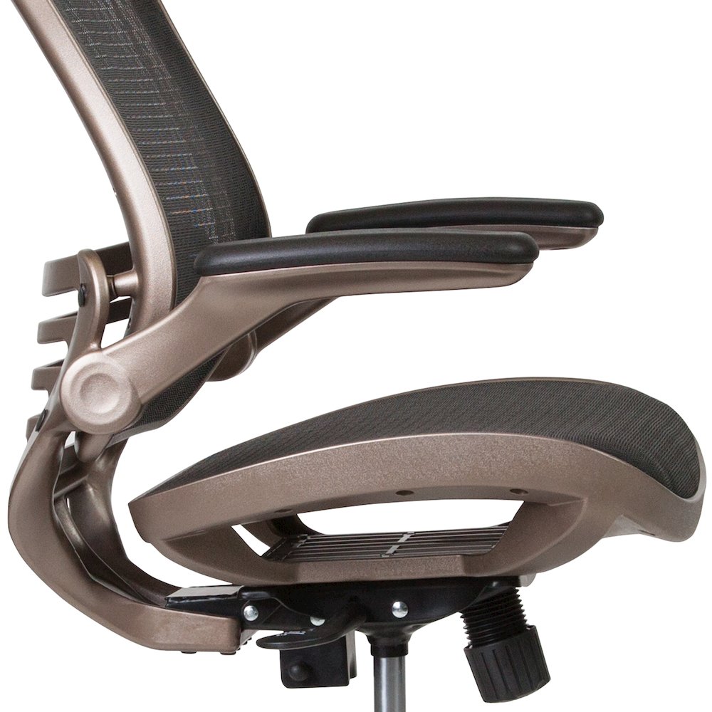 Mid-Back Transparent Black Mesh Drafting Chair with Melrose Gold Frame and Flip-Up Arms