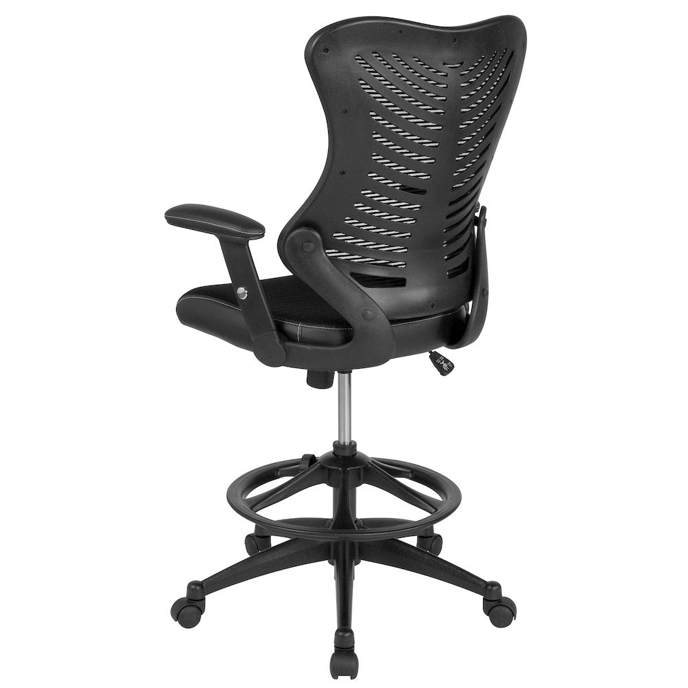 High Back Designer Black Mesh Drafting Chair with Sides and Adjustable Arms