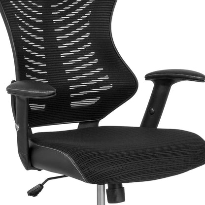 High Back Designer Black Mesh Drafting Chair with Sides and Adjustable Arms