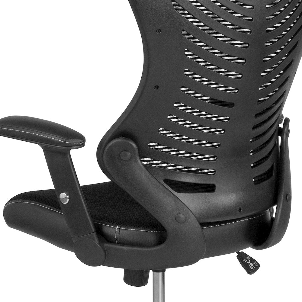 High Back Designer Black Mesh Drafting Chair with Sides and Adjustable Arms