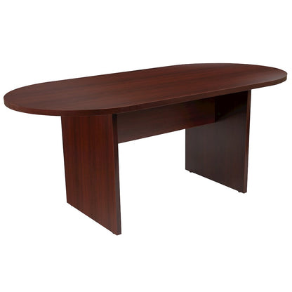 5 Piece Mahogany Conference Table Set with 4 Black and Chrome Executive Chairs