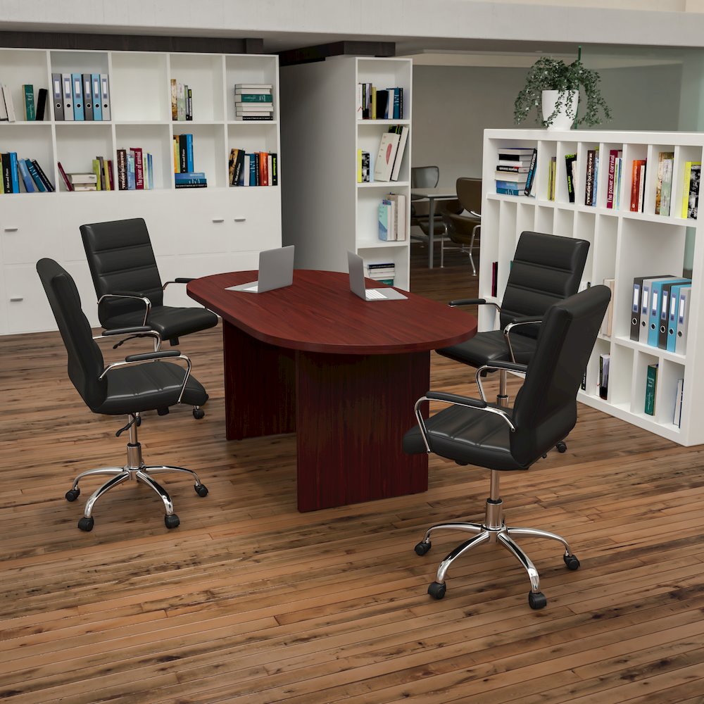 5 Piece Mahogany Conference Table Set with 4 Black and Chrome Executive Chairs