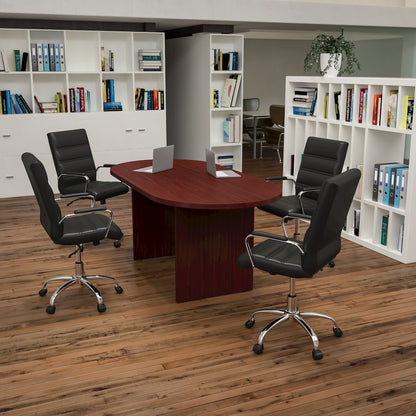 5 Piece Mahogany Conference Table Set with 4 Black and Chrome Executive Chairs