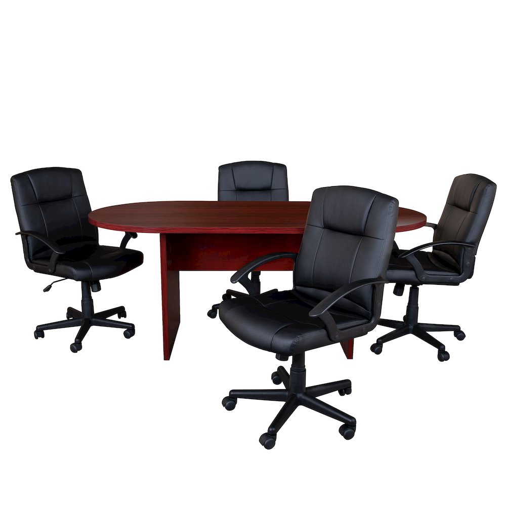 5 Piece Mahogany Conference Table Set with 4 Black Task Chairs